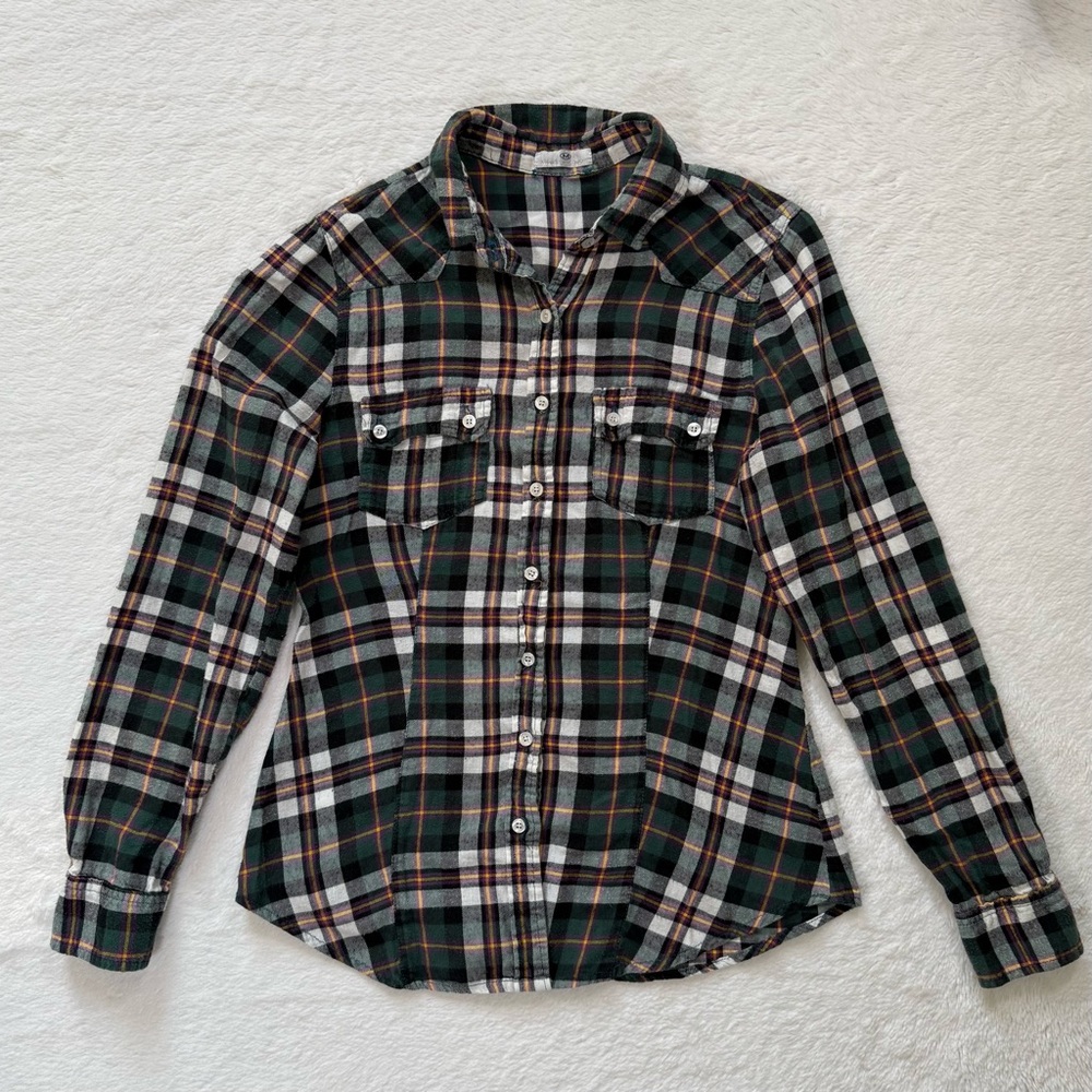 Vintage Women’s Flannel Shirt 100% Cotton Button Down Long Sleeve Top Green XS